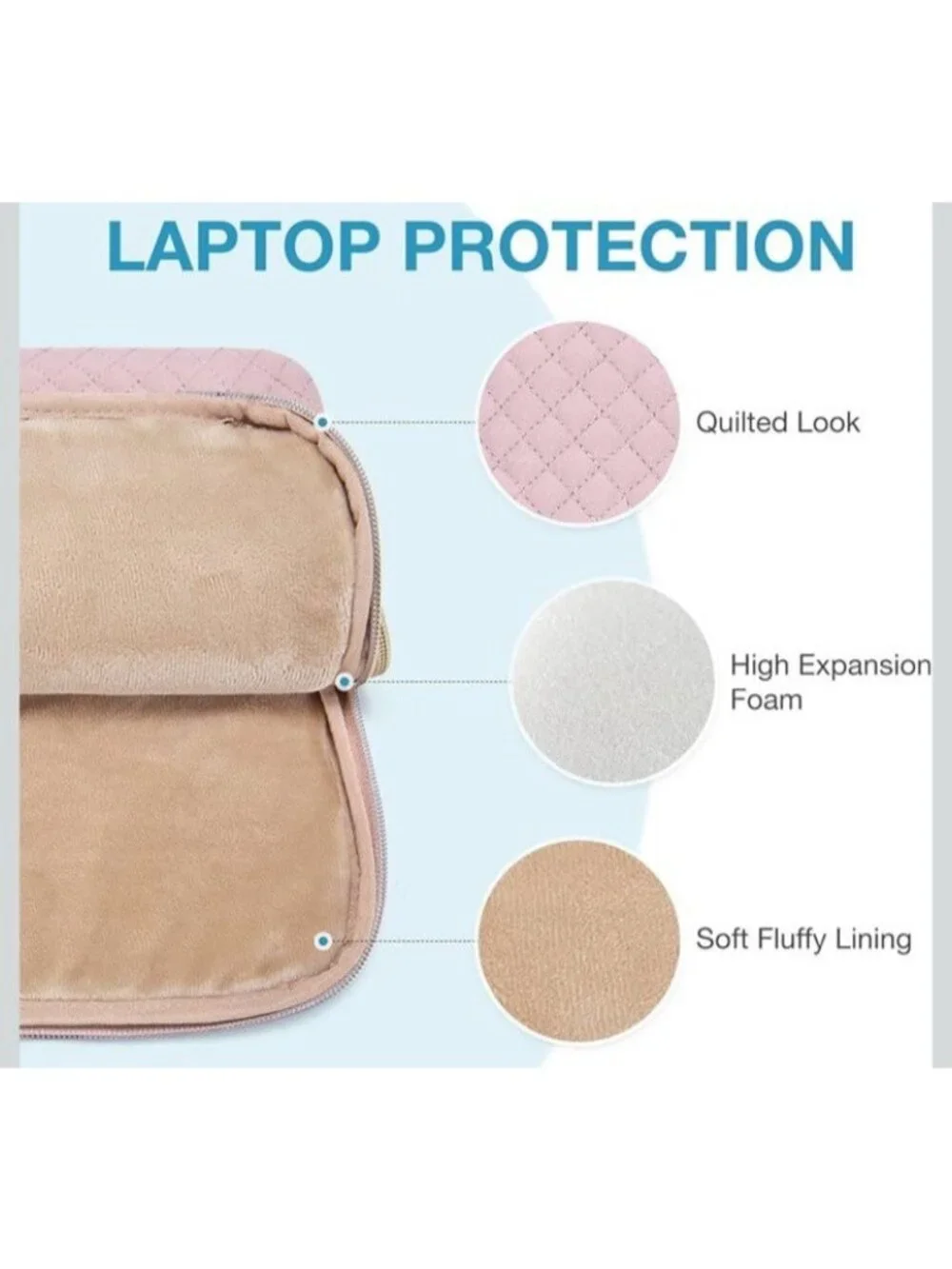 BAGSMART 15.6 Inch Laptop Case Sleeve Pale Pink Shoulder Strap Quilted Bag NWT